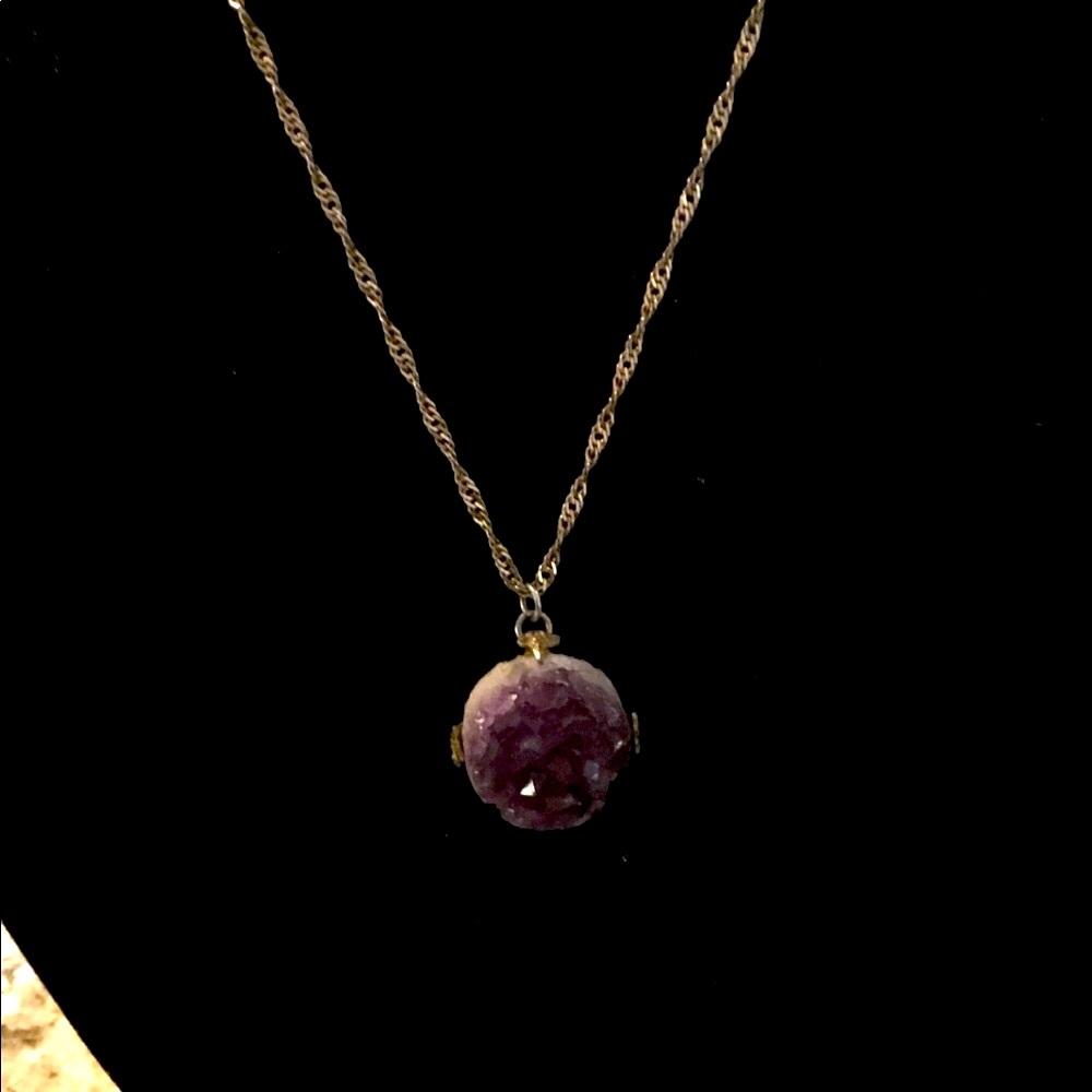 Genuine Amethyst crystals geode style, bronze chain 3.5 cute amethyst.